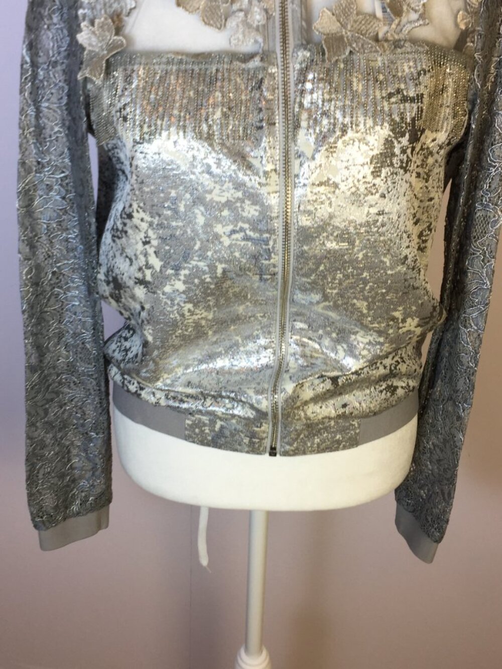 New! T Tahari Fatima Jacket XS Womans Silver Floral Embellished Long Sleeve - Picture 5 of 16
